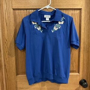 Anthony Richards Vintage Embroidered Butterfly Polo Blue Cottagecore Top. Large
